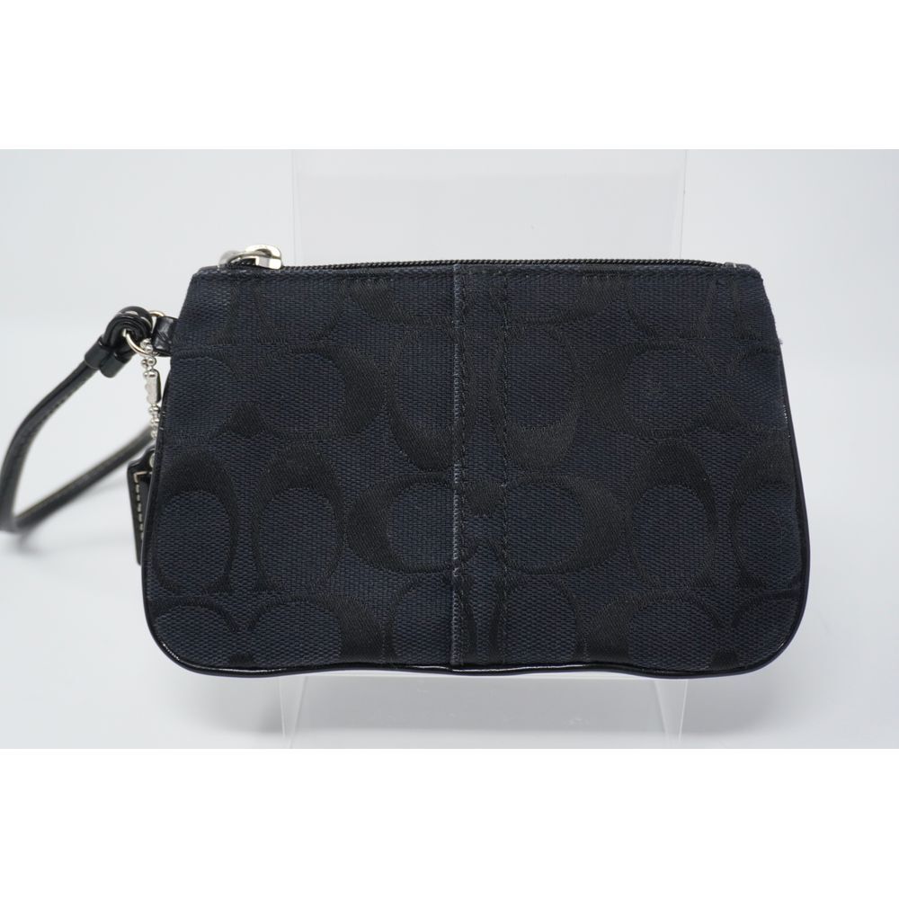 Coach Vintage Y2K Black Signature Small Wristlet with Blue Fabric Lining